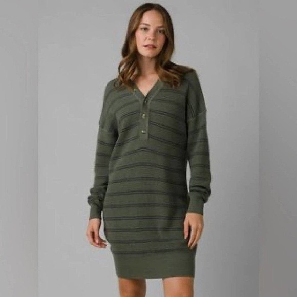 Prana Dresses & Skirts - NWT prAna Milani Henley Dress Small Kale Stipe Waffle Knit Henley V-Neck XS